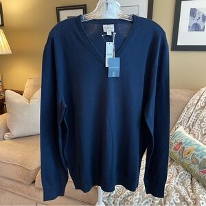 J Crew Re-Imagined NWT Merino Wool Navy Long Sleeve V-neck Sweater Size L